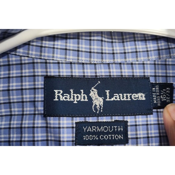 Polo Ralph Lauren Shirt Mens Large Blue White Black Check Yarmouth 100% Cotton - Picture 3 of 16